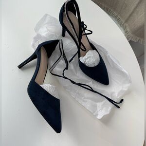 Elegant Dark Navy Women's Heels with sparkle ankle strap